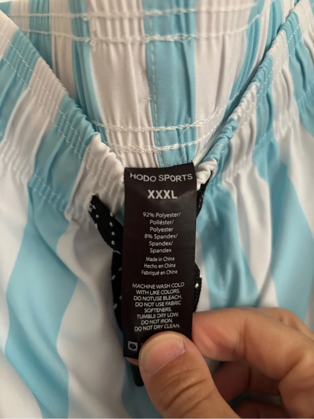 Striped Aqua & White Swim Trunks
